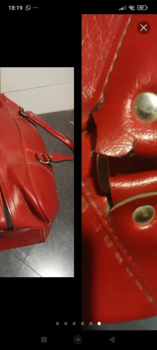 Bolso de viaje de piel rojo Años 60