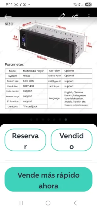 Radio Coche Android/CarPlay 6,86 pulgadas HD