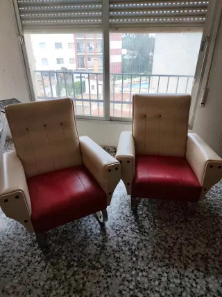 Sillones Vintage Piel Beige y Rojo