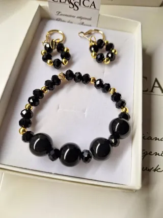 Set bracciale e orecchini cristalli neri