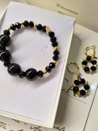 Set bracciale e orecchini cristalli neri