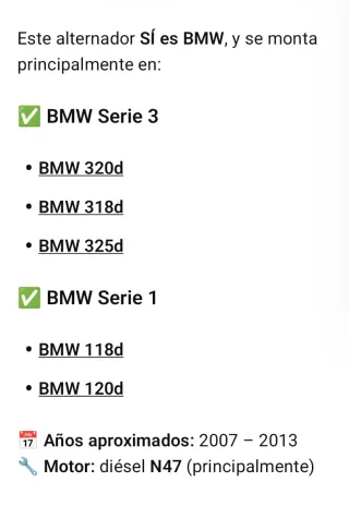 Alternador BMW 318d 320d 325d 7805432