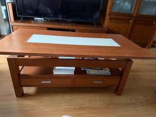 Mesa centro elevable madera y cristal