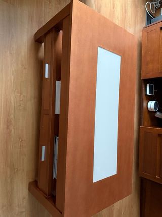 Mesa centro elevable madera y cristal