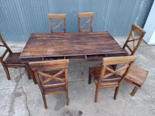 Mesa y 6 sillas madera roble medidas 184/92