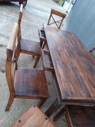 Mesa y 6 sillas madera roble medidas 184/92