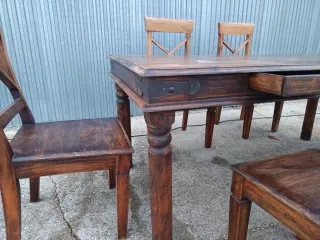 Mesa y 6 sillas madera roble medidas 184/92