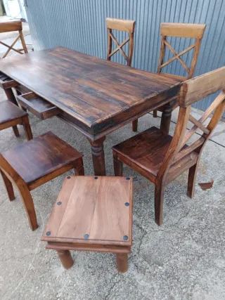 Mesa y 6 sillas madera roble medidas 184/92