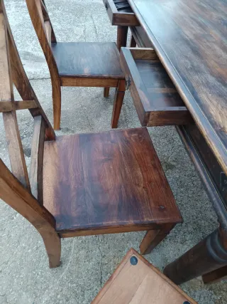 Mesa y 6 sillas madera roble medidas 184/92