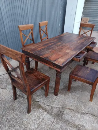 Mesa y 6 sillas madera roble medidas 184/92