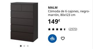 Cómoda MALM 6 cajones negro-marrón