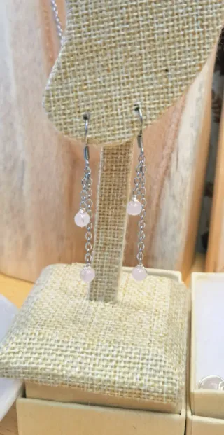 Pendientes largos cuarzo rosa plata