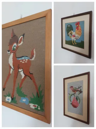 3 Quadi Ricamati a Mano Vintage