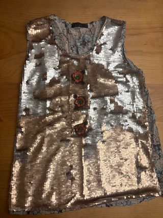 Twin Set Top Lentejuelas Dorado y Plateado