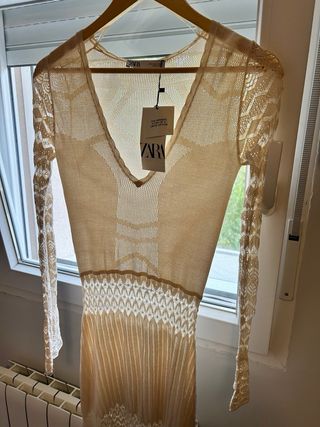 Vestido punto Zara beige M