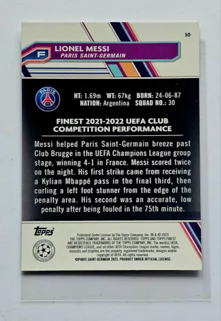 Carta Lionel Messi. Migliore 21-22 UEFA Champions.
