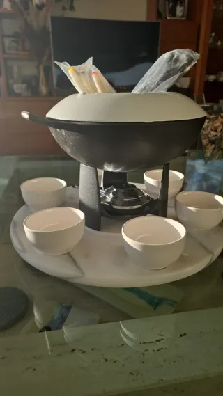 Set Fondue Metal y Mármol Nuevo