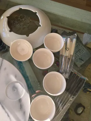 Set Fondue Metal y Mármol Nuevo