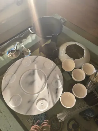 Set Fondue Metal y Mármol Nuevo