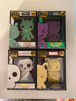 Pack 4 Funko Pins #05 Greedo Joker Hedwig Loki