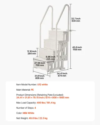 Scaletta per Piscina 4 Gradini Doppio Corrimano