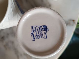 Brocca e Bicchieri Ceramica Blu e Bianco