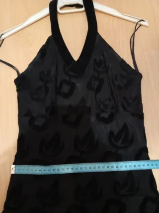 Vestido largo negro halter, estampado terciopelo