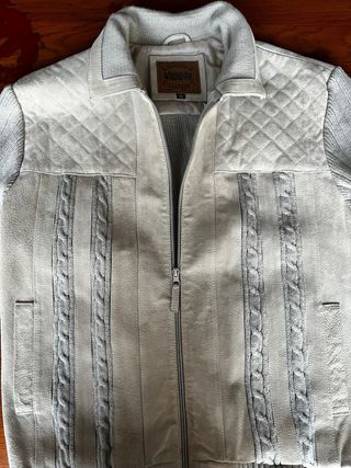 Chaqueta Piel y Punto Beige/Gris