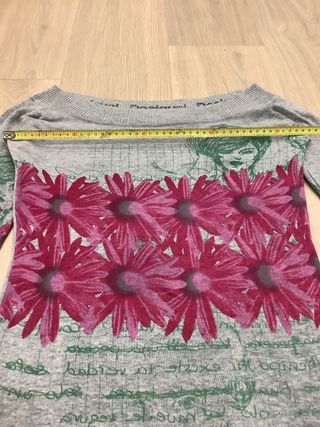 Jersey Desigual Flores y Rostros Gris Rosa