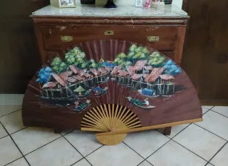 Grande ventaglio antico dipinto Cina