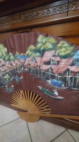 Grande ventaglio antico dipinto Cina