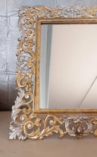 Espejo Antiguo Bronce Dorado y Plateado