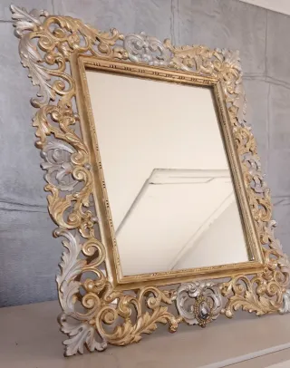 Espejo Antiguo Bronce Dorado y Plateado