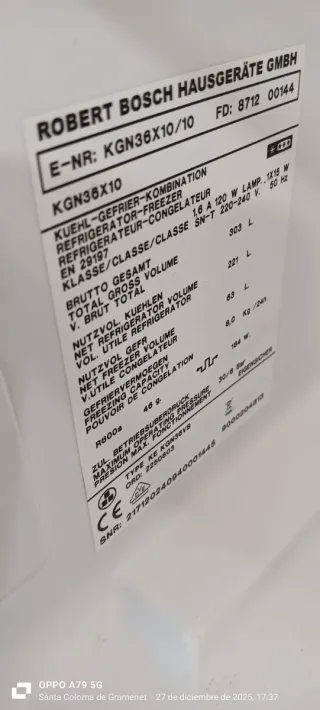 NEVERA COMBI BOSCH NO FROST ENERGÍA A+