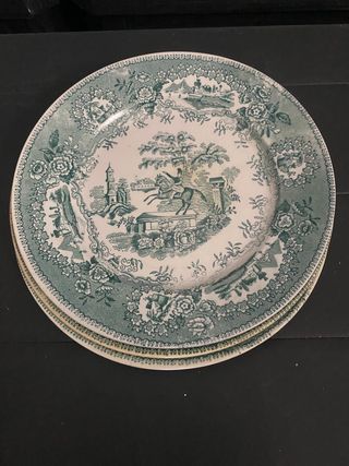 3 Pratos Antigos Sacavém Estátua Verde