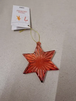 Pallina Natale Vetro Stella Rossa Trasparente