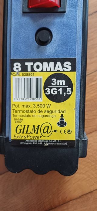 Regleta 8 Tomas con Interruptor y Cable 3m