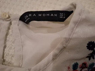 Blusa Zara Blanca Bordada Flores