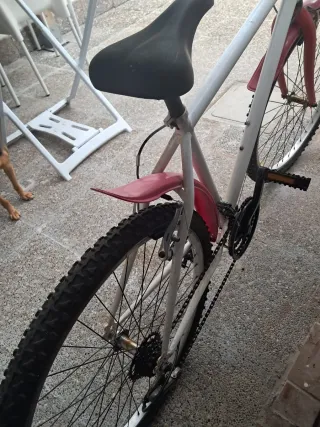 Bicicleta blanca y roja con cesta
