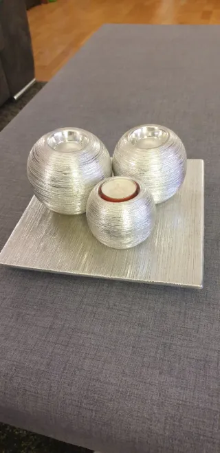 Set 3 Portavelas Decorativos Plateados