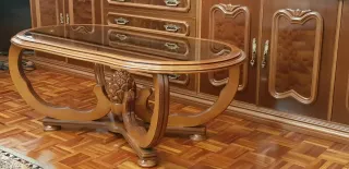 Mesa de centro madera y cristal ovalada