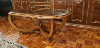 Mesa de centro madera y cristal ovalada
