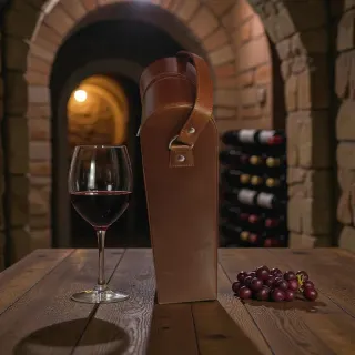 Portavino in pelle marrone