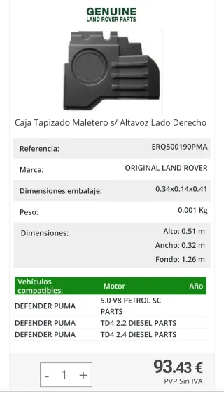 Land Rover Defender Caja Altavoz Trasero Izq.