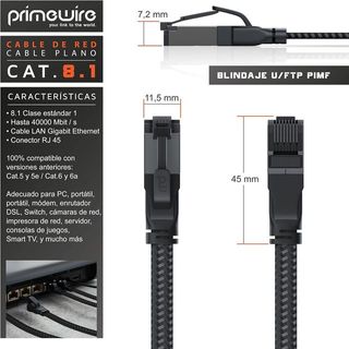 Cable Red Ethernet Primewire CAT 8.1 Plano 40Gbps