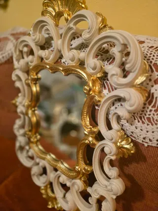 Espejo Barroco Blanco piedra y Pan de Oro