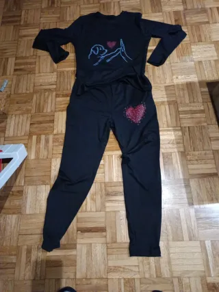 Pijama Mujer Talla L Negro y Rosa