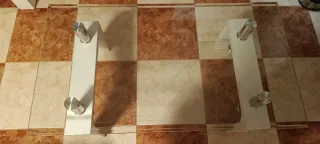 Mesa de centro cristal , metal y madera blanca