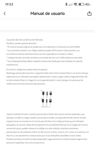 Mando Garaje Clonación KT01