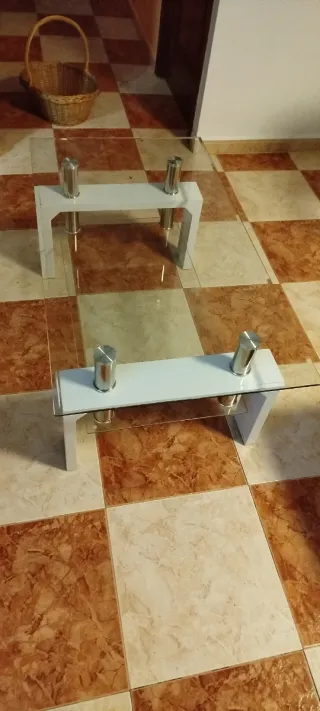 Mesa de centro cristal y metal blanca